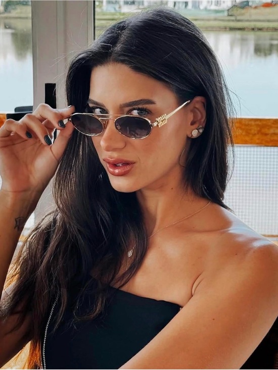 Gold Frame Oval Sunglasses with Dark Gray Lenses
